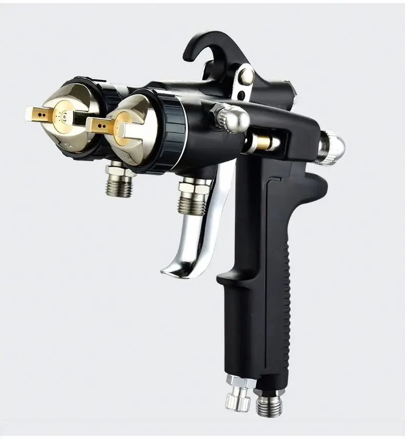 TEBAK Dual Nozzle Spray Gun Double Head Chrome Paint Sprayer for Water-Based Paints Automotive Industrial Coating Applications
