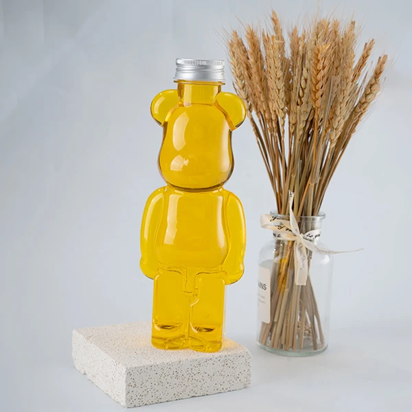 Customizable 250ml 350ml Empty Cartoon Plastic Bottle Cute Bear Shape Pet Cap Fruit Juice Bottle