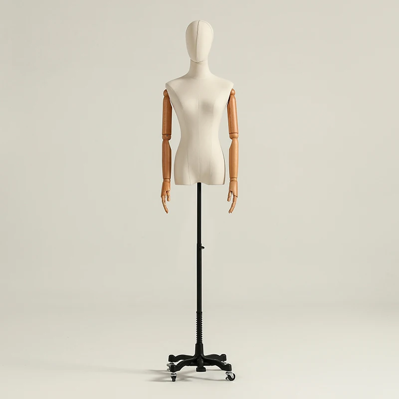 Movable Mannequin Female Wooden Arm Half Body Women Mannequin With Gold ...