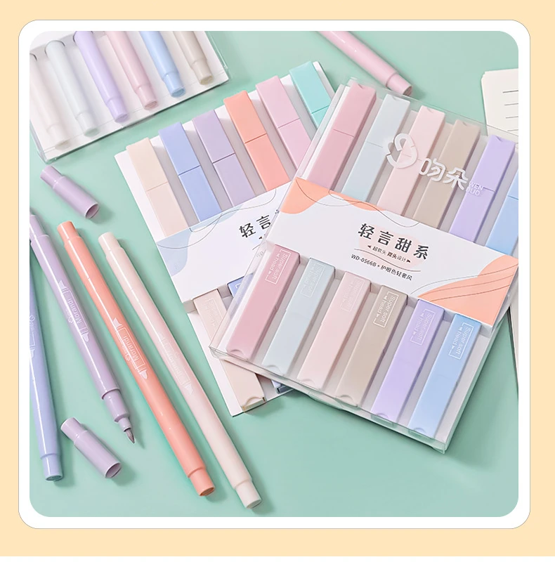 New School Student Block Highlighters Set Kids Double Tip Marker Pens ...