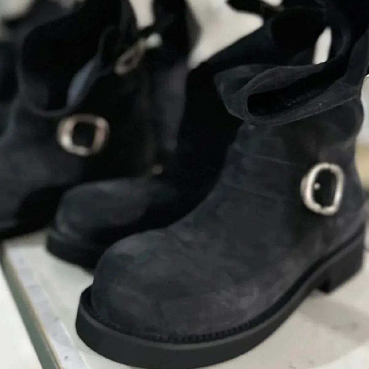 Genuine Leather Mickey Cowboy Boot Chelsea Black Big Toe Thick Sole Derby Shoes Women Ankle Boots - Image 3