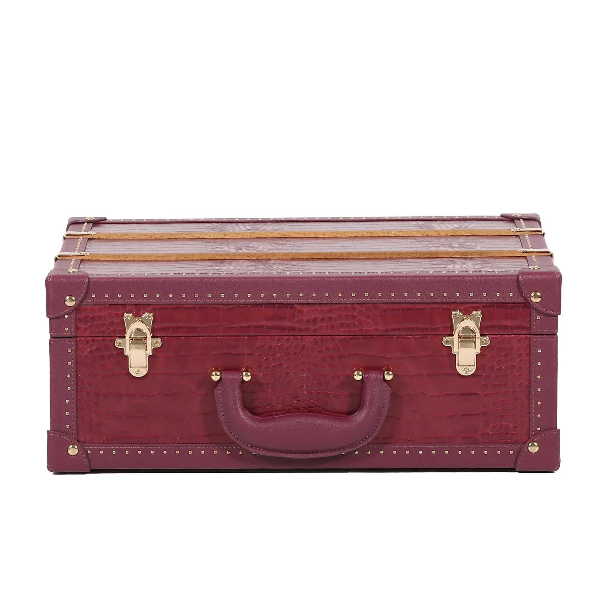Custom Vintage Wooden Trunk Box Mini PU Leather Travel Suitcase Luggage Set Luxury Classic Simple Style for Women