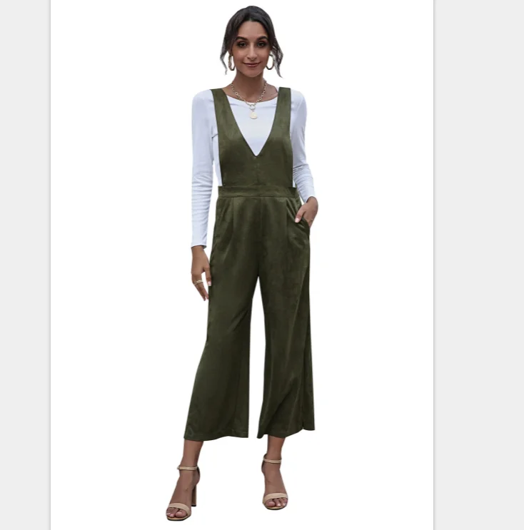 Ropa Con Cuello En V Para Mujer,Pantalones De Pierna Ancha De Cintura Alta  De Color Sólido,Monos Informales De Talla Grande Para Mujer,Otoño 2022 -  Buy Otoño De 2021 De Las Mujeres Ropa,De