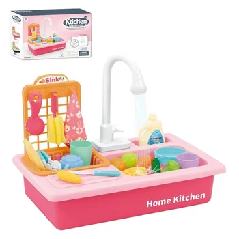 Mini Évier Jouet, Évier de Jeu avec Eau Coulant, Système de Cycle d'Eau Automatique, Lave-Vaisselle de Jeu d'Imitation pour Enfants, Garçons et Filles