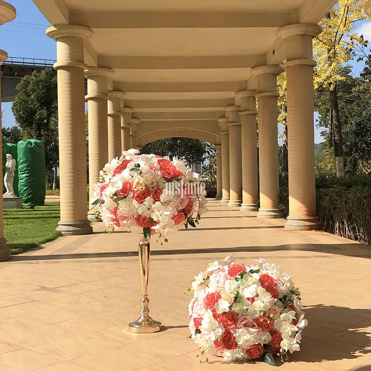 MSFAME Coral Silk Flowers Arrangement Centerpiece Decoration Wedding Table Flower