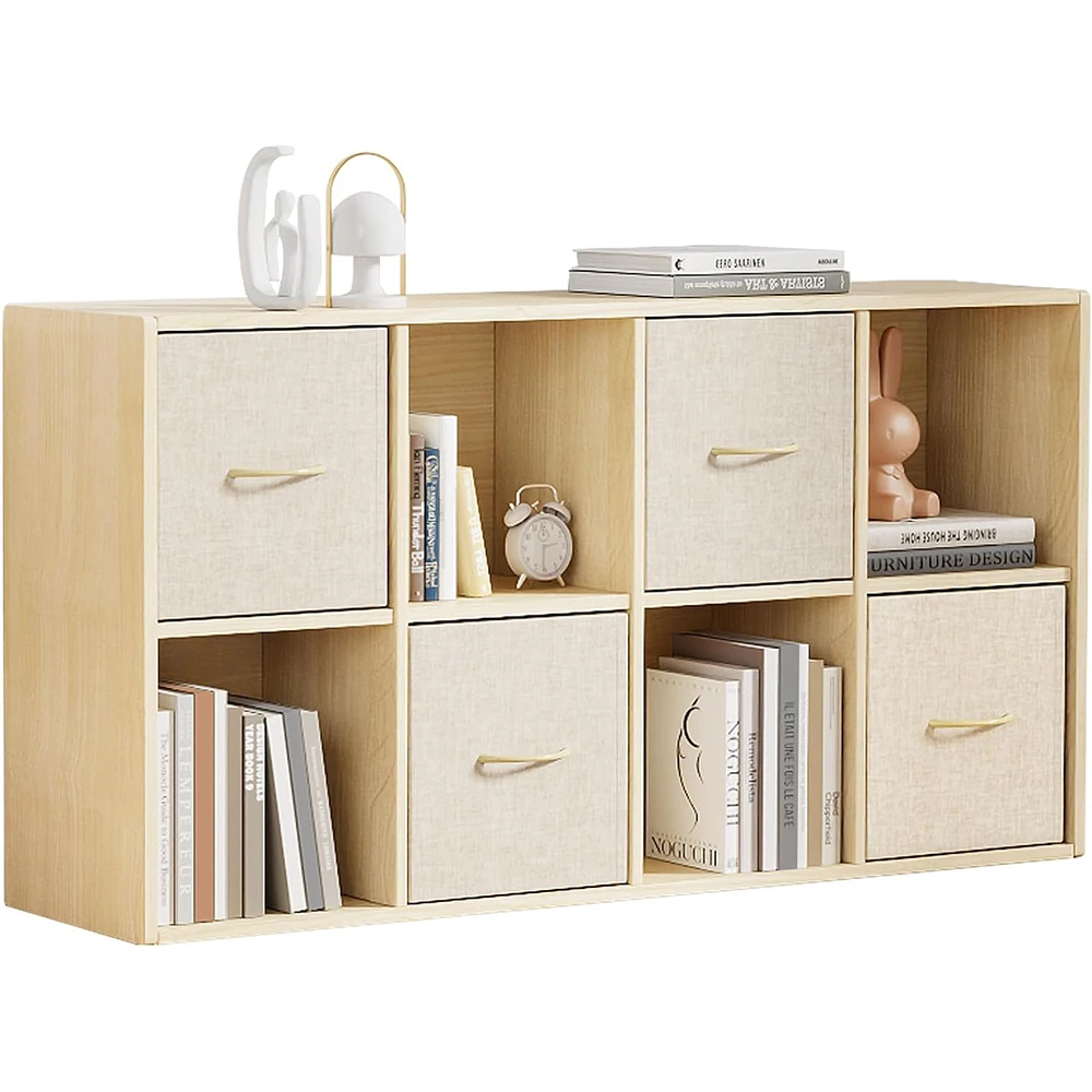product solid wood modern nu deco cube storage organizer bookshelf 8 cubes 4 bins 2 removable back panels for bedroom living room office-0