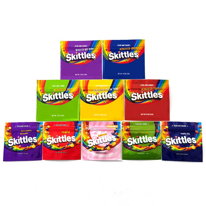 2022 New Gummy Candy Skittles Bag Packaging With Resealable Smell Proof 