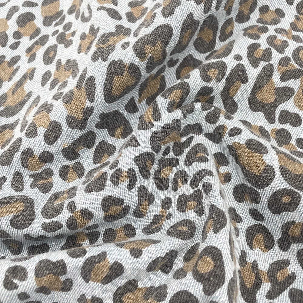 BC New Aging Custom Washed Cotton Leopard Print Denim Fabric Eco-Friendly Twill for Boys' Shoes Upholstery Girls' Accessories