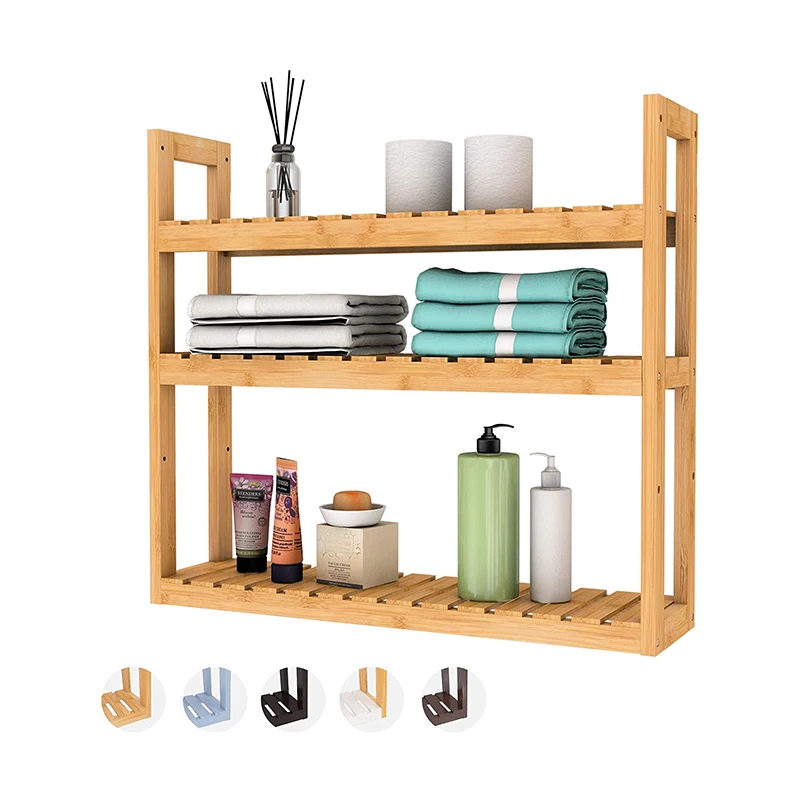 Domax Bamboo Bathroom Shelf 3-Tier Wall Mount Storage Rack Adjustable Coffee