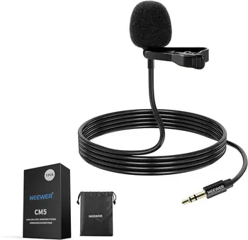 Neewer Lavalier Lapel Microphone, Omnidirectional Condenser Wired Clip on Lav Mic for Stage YouTube Live Streaming Compatible