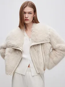 Autumn Winter New Fashion Cool Elegant Vintage Slim Maternity Medium Warm Faux Fur Women's Motorcycle Coat Stand Collar Long