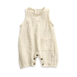 Popular Muslin New Born Baby Toddler Clothes Infant Boys Girls Romper Jumpsuit With Pockets