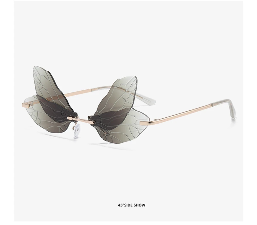 Butterfly Sunglasses Rimless Dragonfly Wing Sunglasses Women Vintage Clear Ocean Lens Eyewear 2974