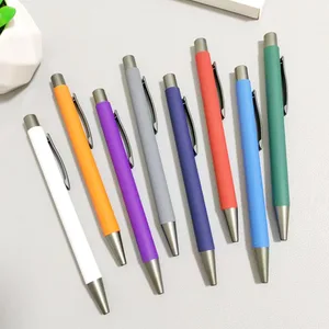 Popular Click Blue Rubber Coated Metal Barrel Custom Promotional Ball logo Pens with Personalized logo