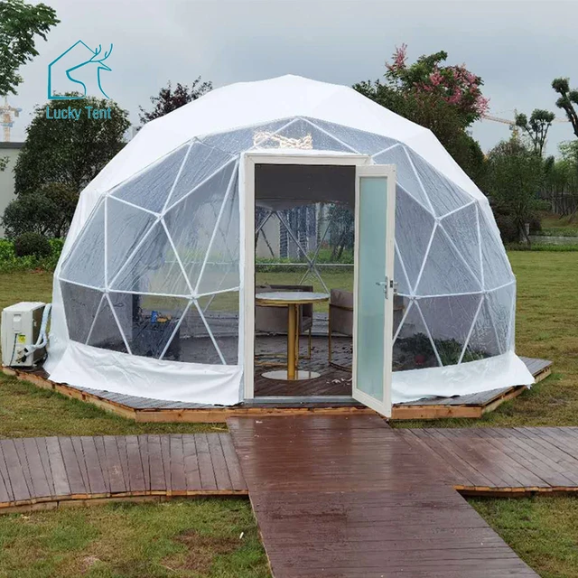 Outdoor Event Exhibition Half Sphere Ball Tent Geodesic Glamping Transparent Dome Tent with Glass Door