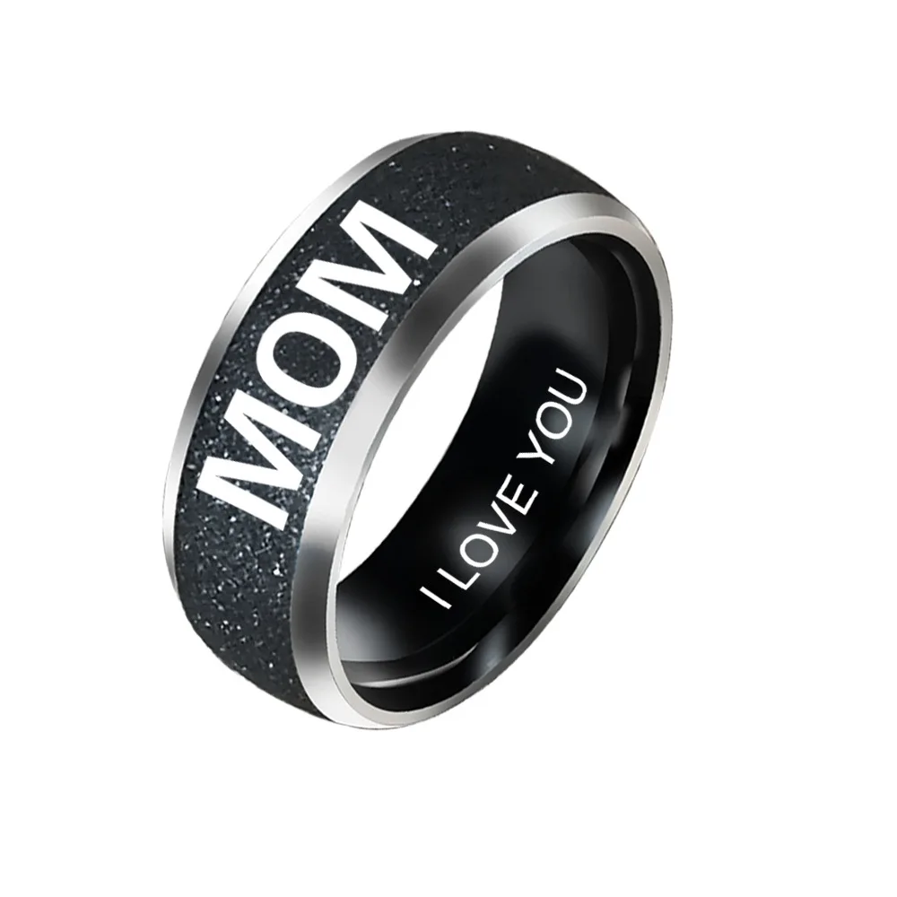 Go Party Mother's Day and Fathers Day Gift Matte Stainless Steel Jewelry Engrave Letters DAD MOM SON DAUGHTER Family Rings