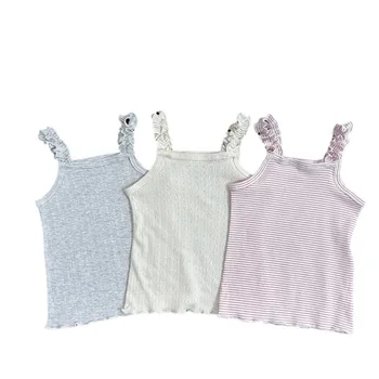 2025 Girls Summer Camisole Cute Colorful Thread with Easy Matching Korean Style Casual Lace Breathable Baby Girls Top