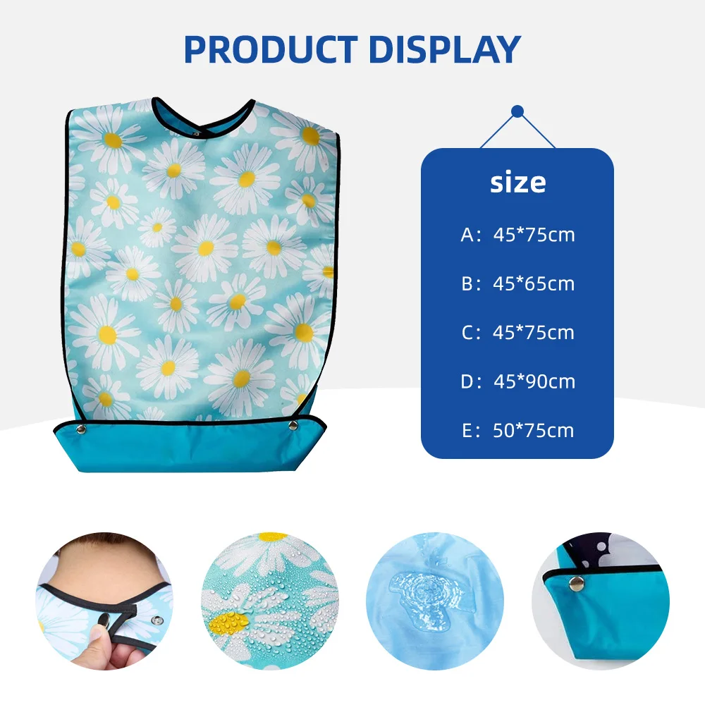 Wholesale Washable Printing Adjustable Snap Closure Adult Bib Waterpro - product detail 2