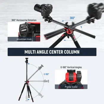 NEEWER 79 inch Camera Tripod Monopod with Center Column and Ball Head Aluminum, Arca Type QR Plate, Bag, Horizontal Tripod detail image