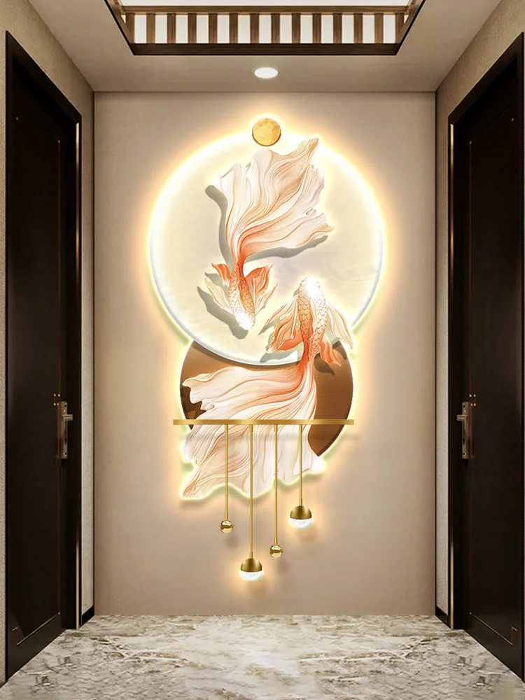 Yiwu Original Factory Three-dimensional Entrance Decoration Painting LED Mural and Koi Wall Decoration