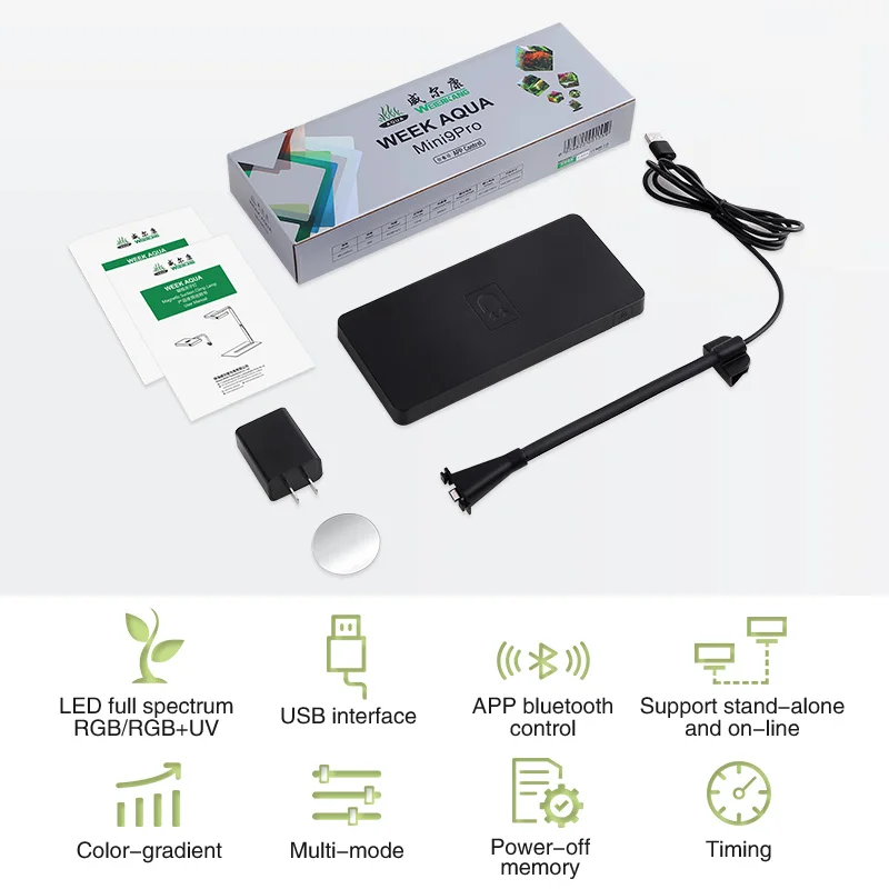 WEEK AQUA Mini 9 Pro Clip-On LED Light for Aquariums - RGB+UV Full