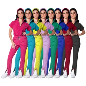 Cheap Zipper Fork New Hand Washing Clothes Beauty Salon Uniform Split Nurse Laboratory Working Clothes Medical Scrubs Uniform