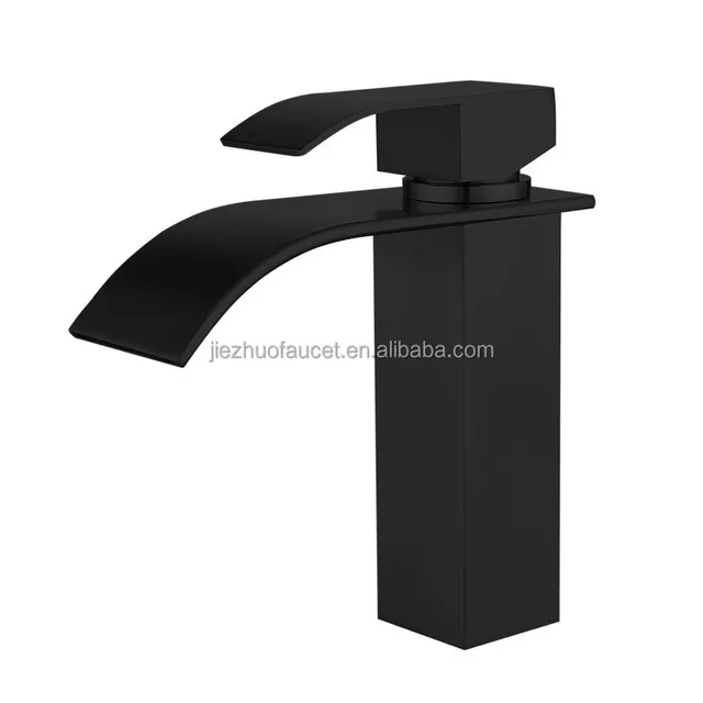 Modern SUS304 Stainless Steel Blackened square Faucet Waterfall Water Outlet Hot and Cold Water Surface Basin Single Hole Faucet