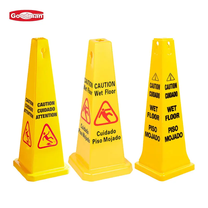 Indoors Public Safety Comercial Janitorial Supplies Yellow Hanging Pop-Up Cone-Shape A-frame Fold Out Caution Wet Floor Sign