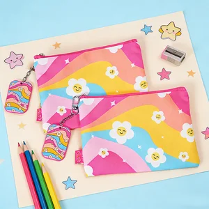 Sunflower Print Square Pencil Pouch Stationery Bag for School Supplies Storage