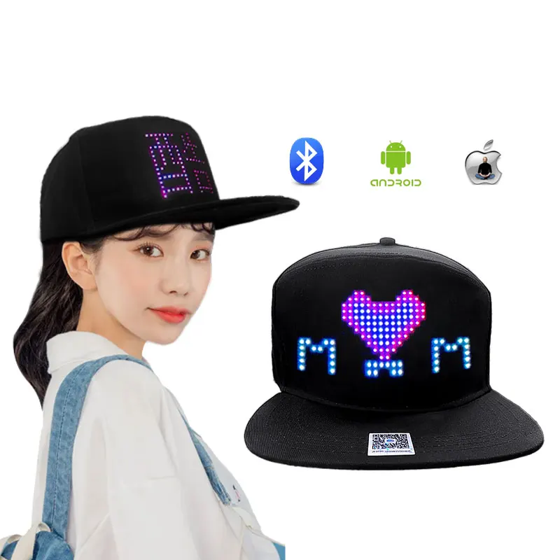 Luminous Hip Hop Hat LED Message Cap Moving Text APP Controlled LED Cap DIY Custom Words Party Hats LED Lighted Caps and Hats