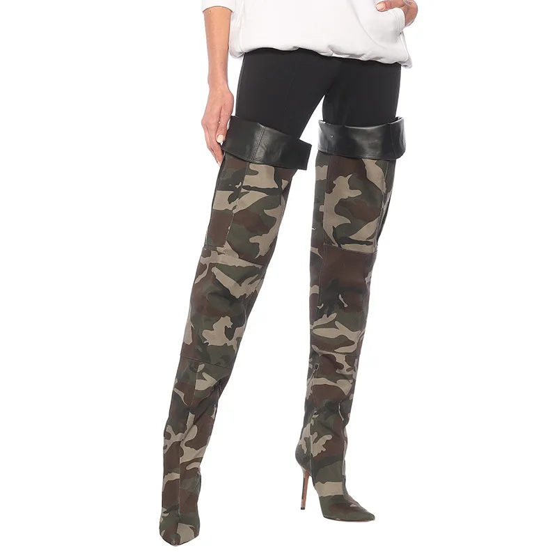 Hot Selling Over The Knee Boots Ladies Fashionable Camo Boots High Heels Size 47 Thigh High Women Boots - Image 3