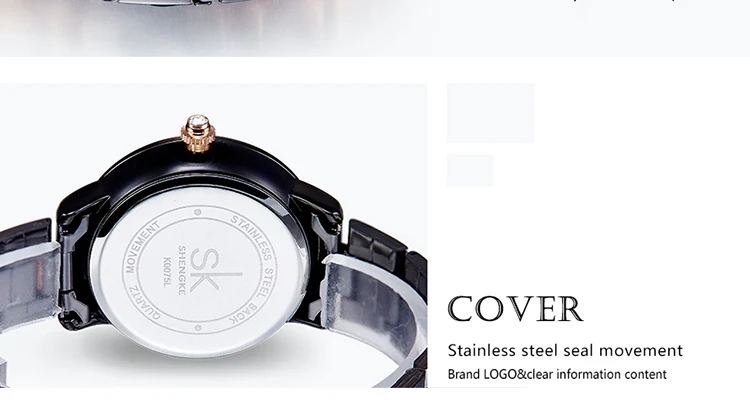 Shengke Rose Gold Relogio Feminino Japanese Quartz Watch for Women Crystal Luxury Black Women's Watch With 6 Months Warranty