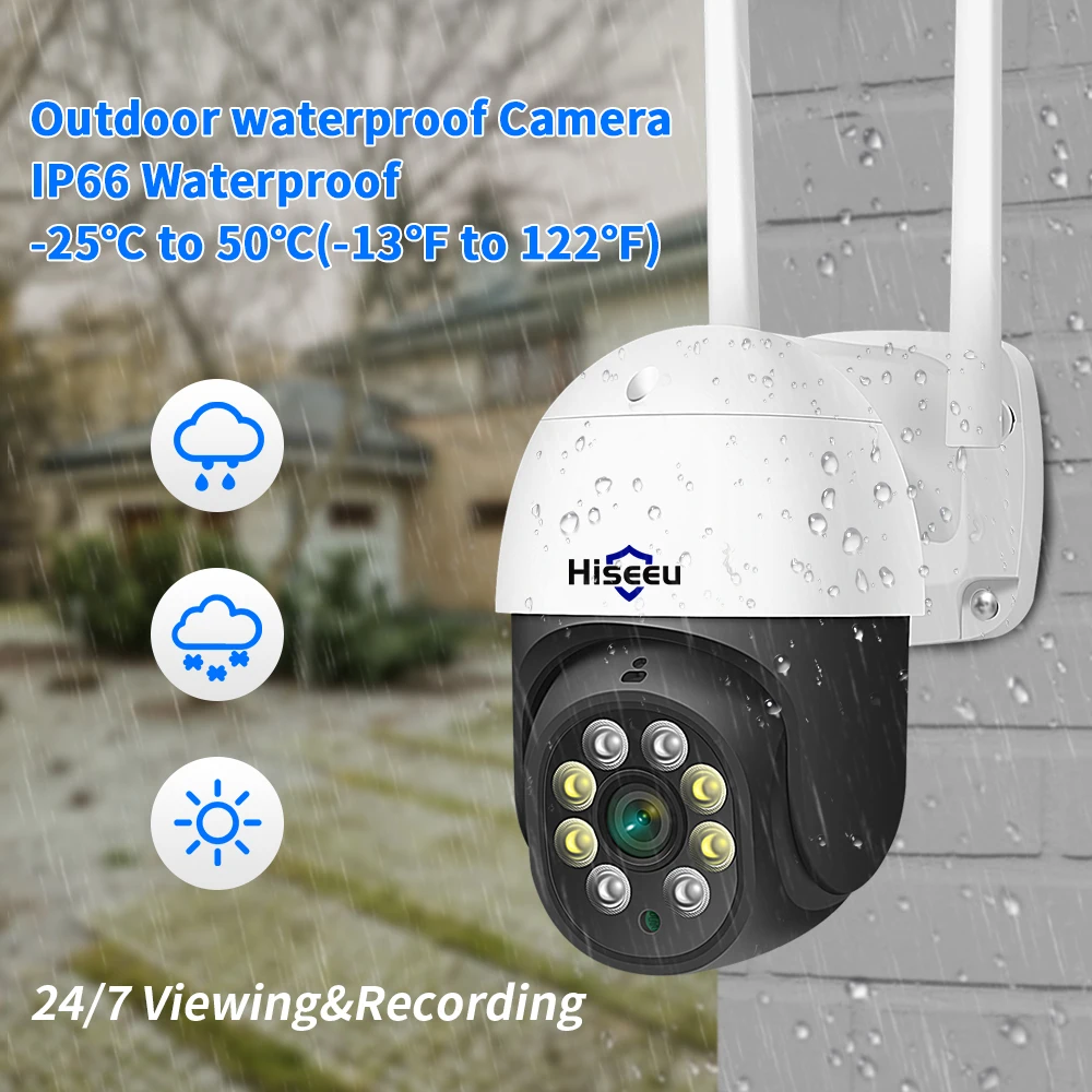 Hiseeu 5MP Camera HD Human Detection Two Way Audio P2P PTZ Wifi Cam Full Color Night Vision Auto Tracking PTZ Camera