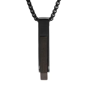 Wholesale Unique Shape 316 Stainless Steel Ebony Wood Inlay Men's Pendant Necklace for Wedding Party Gift Charming Pendant