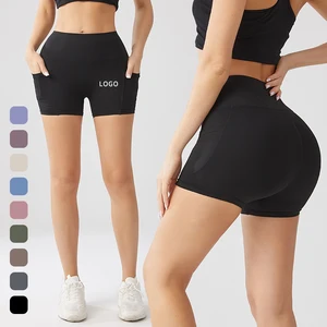 New Women's High Waist Butt Lift Gym Fitness Leggings Yoke Workout Athletic Shorts With Side Pockets Casual Knitted Yoga Shorts