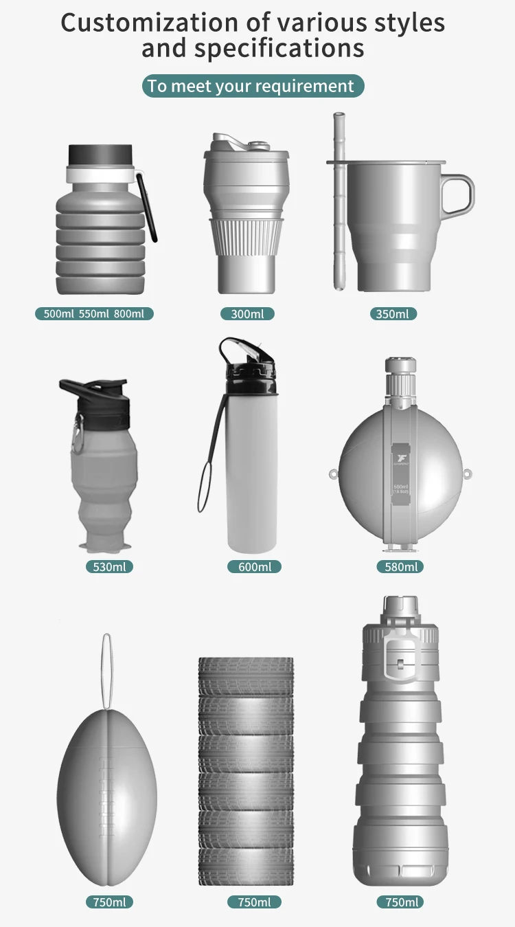 Oem/odm Customized Logo Silicone Foldable Sports Water Bottle Reusable ...