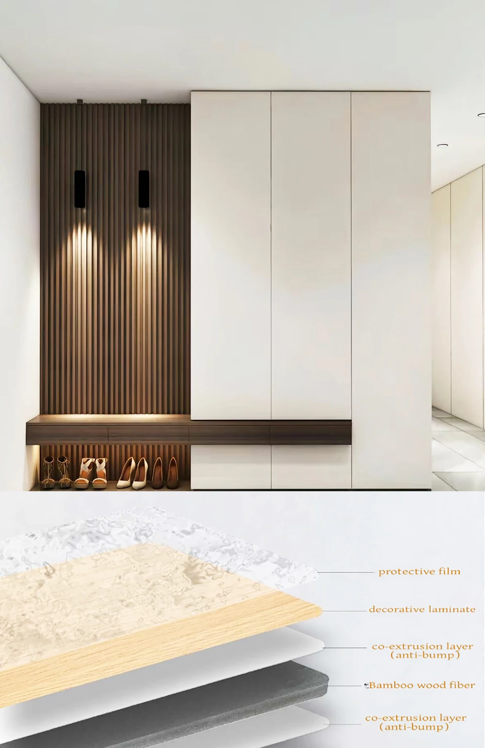 Wooden Rotate Room Divider WPC Partition Wall with Light - Modern Wall ...