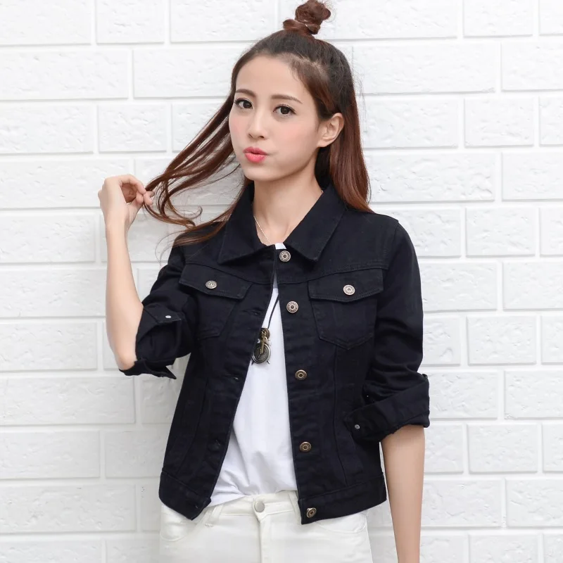 Korean Style Fashion Women Jean Jacket Autumn White Denim Jacket