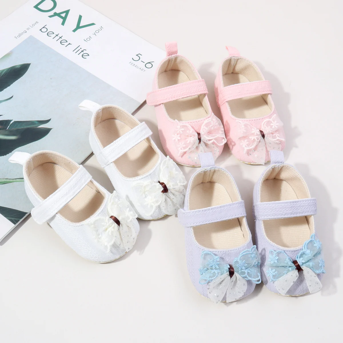 2025 New Style Girl Infant Shoes Fancy Bowknot Anti-slip Polyester Soles Trendy Toddler Shoes for Newborn Babies supplier