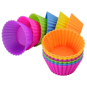 Multicolor Easy Clean 12 Pack Non-stick Silicone Muffin Cups BPA Free Cupcake Liners Reusable Silicone Baking Cups
