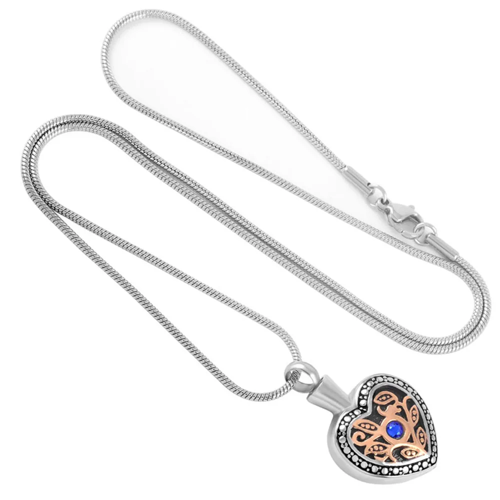 Cremation Jewelry Love Heart Carved Urn Pendant Small souvenir heart pendant for human/pet ashes Stainless Steel Urn Necklace