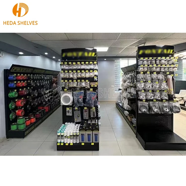 Customized Metal Tools Display Rack With Hook And Light Box For Hardware Store Pegboard Display