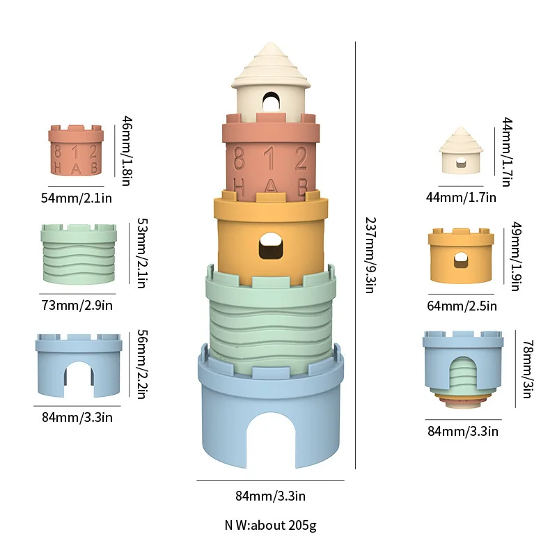 Eco-Friendly Silicone Pagoda Tower Infant Developmental Toy for 2-4 Years Unisex Fine Motor Skills Sensory Exploration