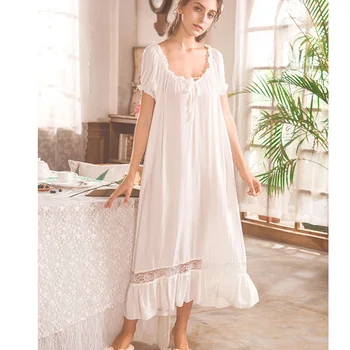 Women White Color Nightwear Sleepwear Dress Long Nightgown In Cotton