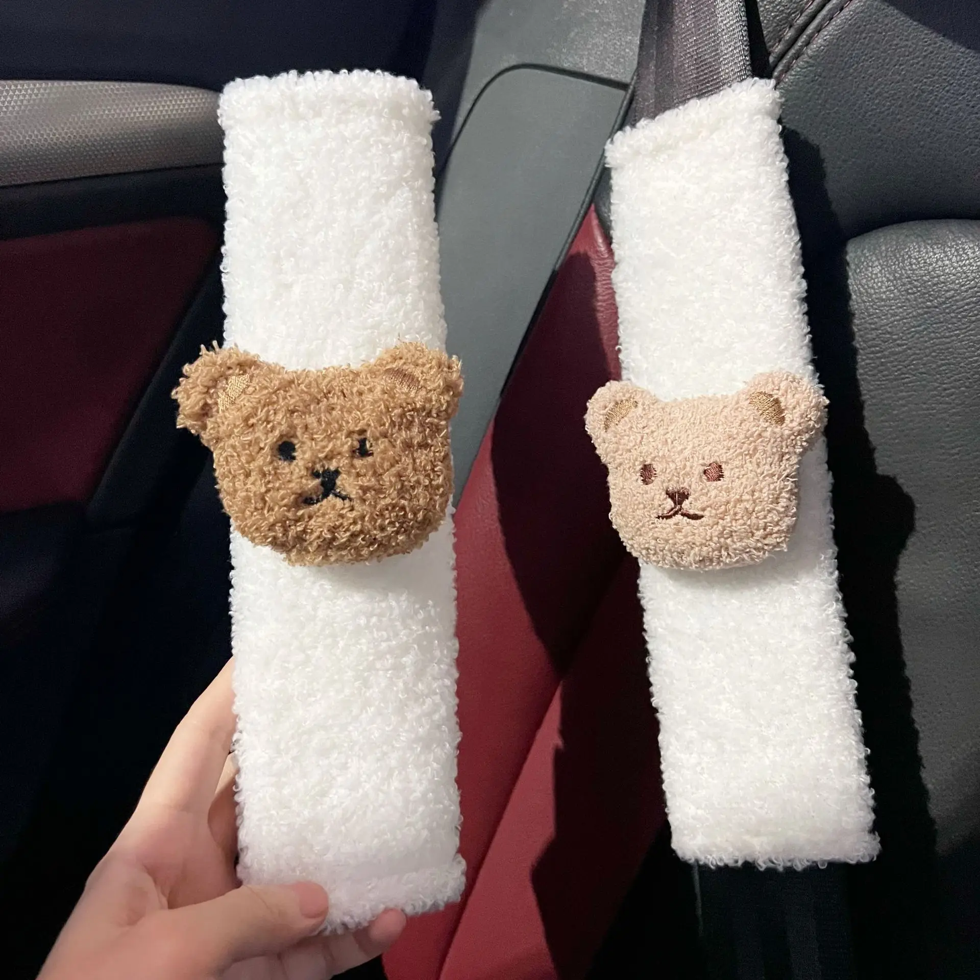 Super Soft Car Seat Belt Covers - 2 Pack Brown Bear Design, Universal Fit For All Vehicles - View #7