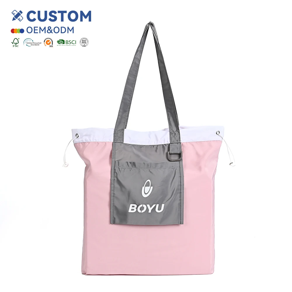 Wholesale Custom Logo Grocery Reusable Shopping Bags for Groceries Pouch Foldable Large Nylon Polyester Shopping Tote Bags