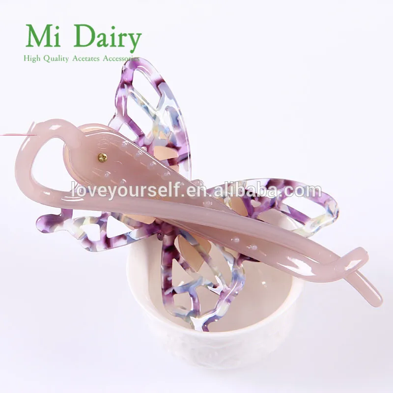 Профессиональные ацетатные зажимы для волос фиолетового цвета с бабочкой для женщин и девочек
