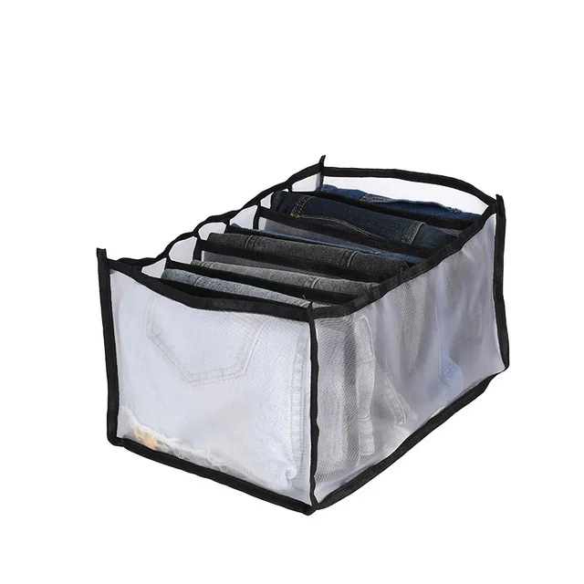 Factory Direct Sales Nylon Washable Collapsible Storage Box 7 Grids Foldable Mesh Clothes Organizer for Pants Jeans Leggings