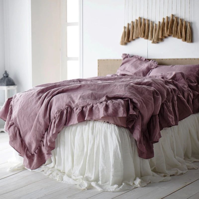 French Linen Bedding Sets Solid Colors Bed Sheet Set