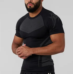 Hot Sale Men's Gym Fitness Sports Polyester Short Sleeve T-shirt Summer Quick Dry Breathable Slim Fit Top for Daily Exercise